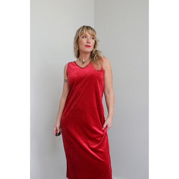 1990's Vintage Private Luxuries Holiday Red Velvet Slip Dress ~ Women's SM to MD - Picture 9 of 10